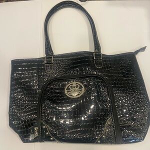 Kathy Van Zeeland  black tote  faux alligator